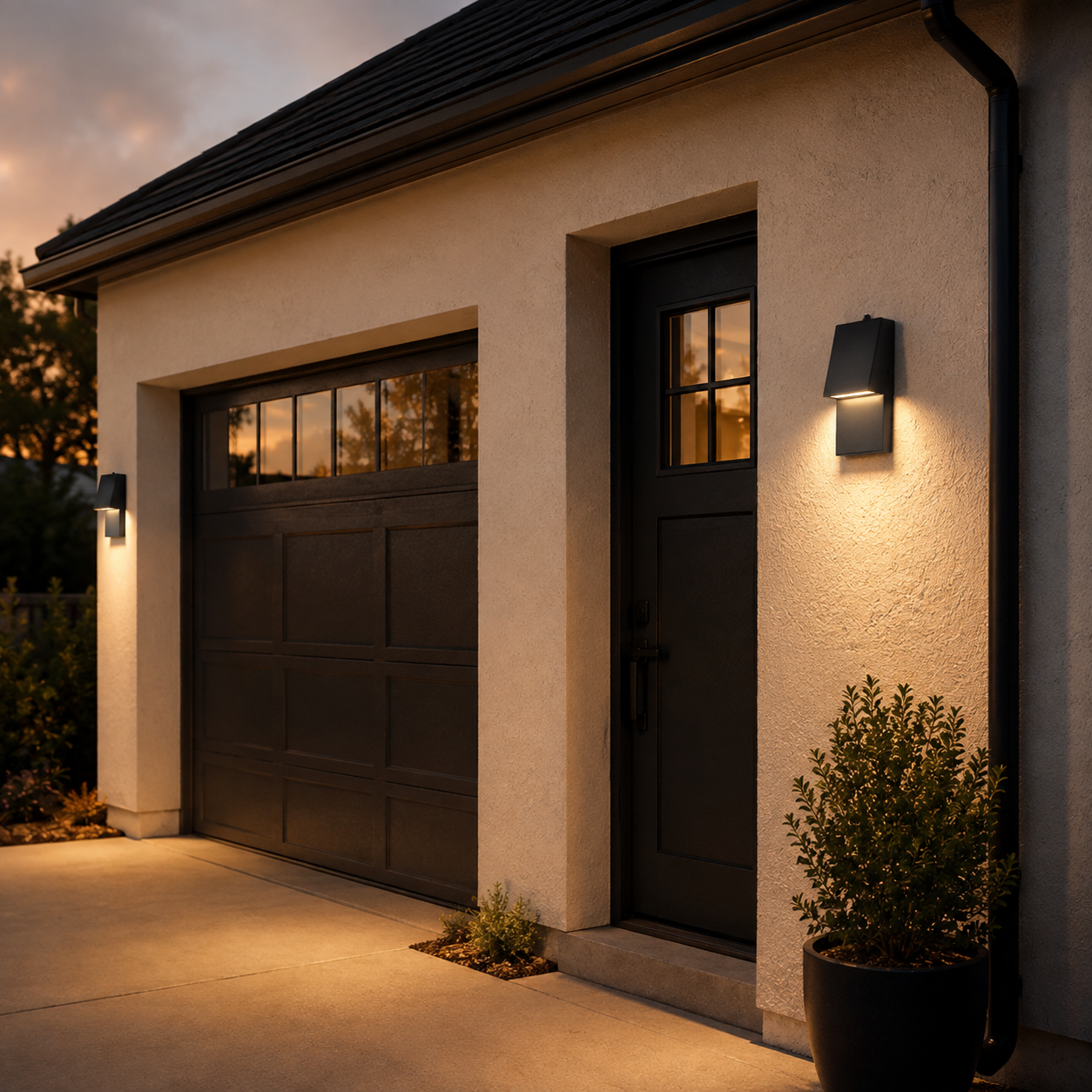 Modern Outdoor Wall Light with Dusk to Dawn Sensor, Black LED Porch Light for Exterior Walls