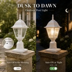 2 Pack Dusk-to-Dawn White Outdoor Post Light with Clear Glass Shade, Traditional Pier Mount Lantern