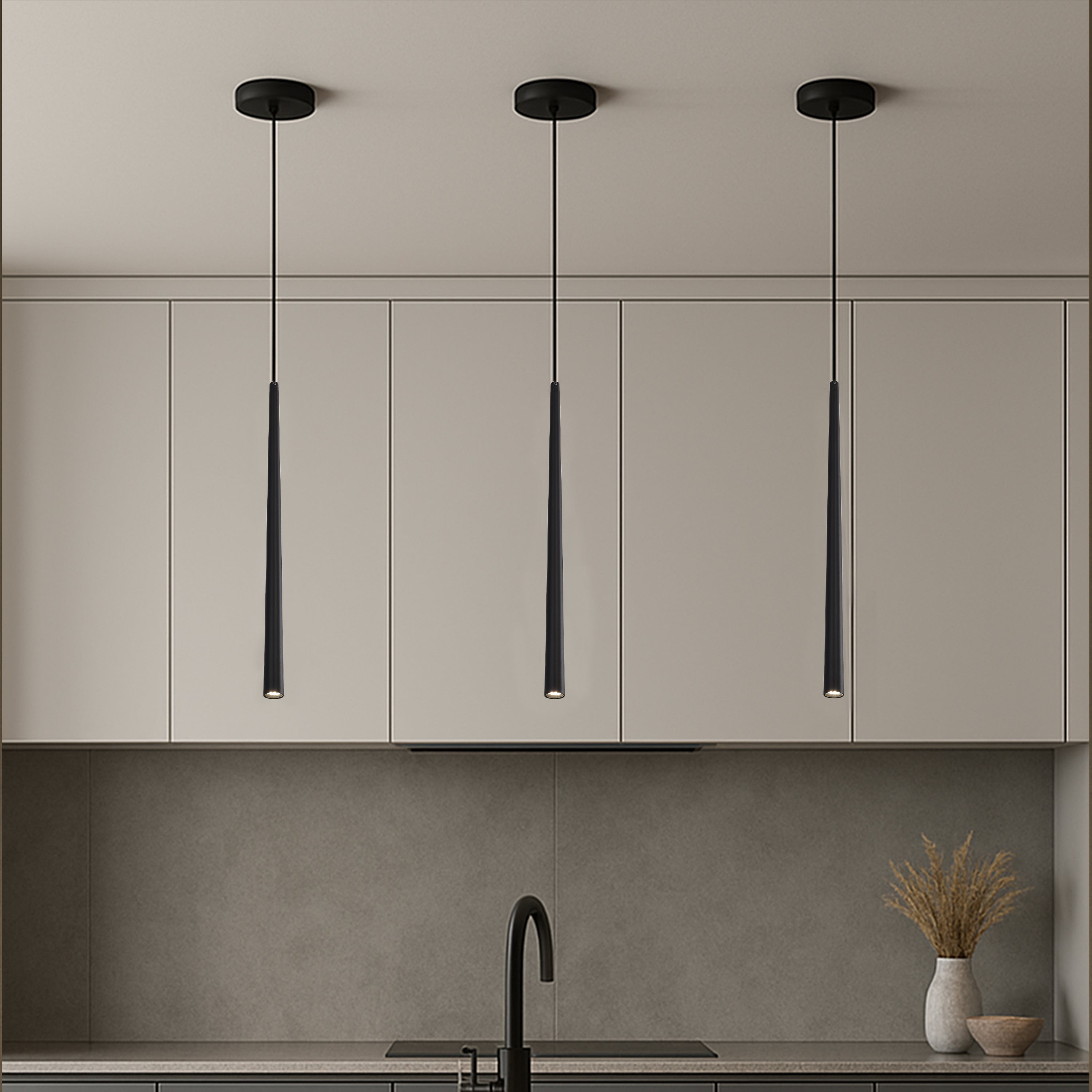 Set of 3 Modern Slim LED Pendant Lights for bars or small commercial spaces