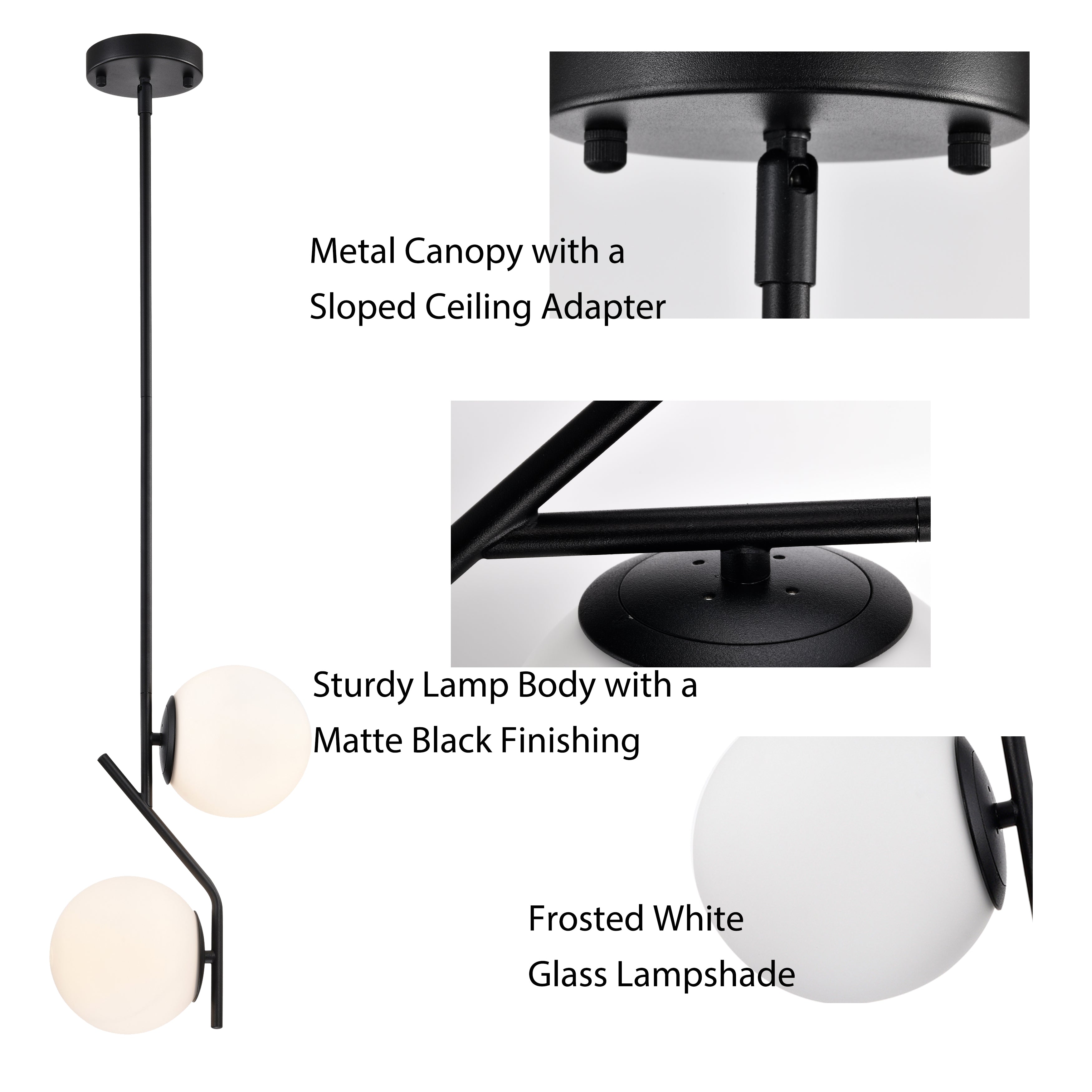 Black Pendant Light Fixture White Glass Pendant Light 2-Light