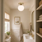 Opal Glass Globe Flush Mount Ceiling Light, Modern Brass Fixture for Bedroom, Kitchen & Entryway