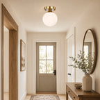 Opal Glass Globe Flush Mount Ceiling Light, Modern Brass Fixture for Bedroom, Kitchen & Entryway
