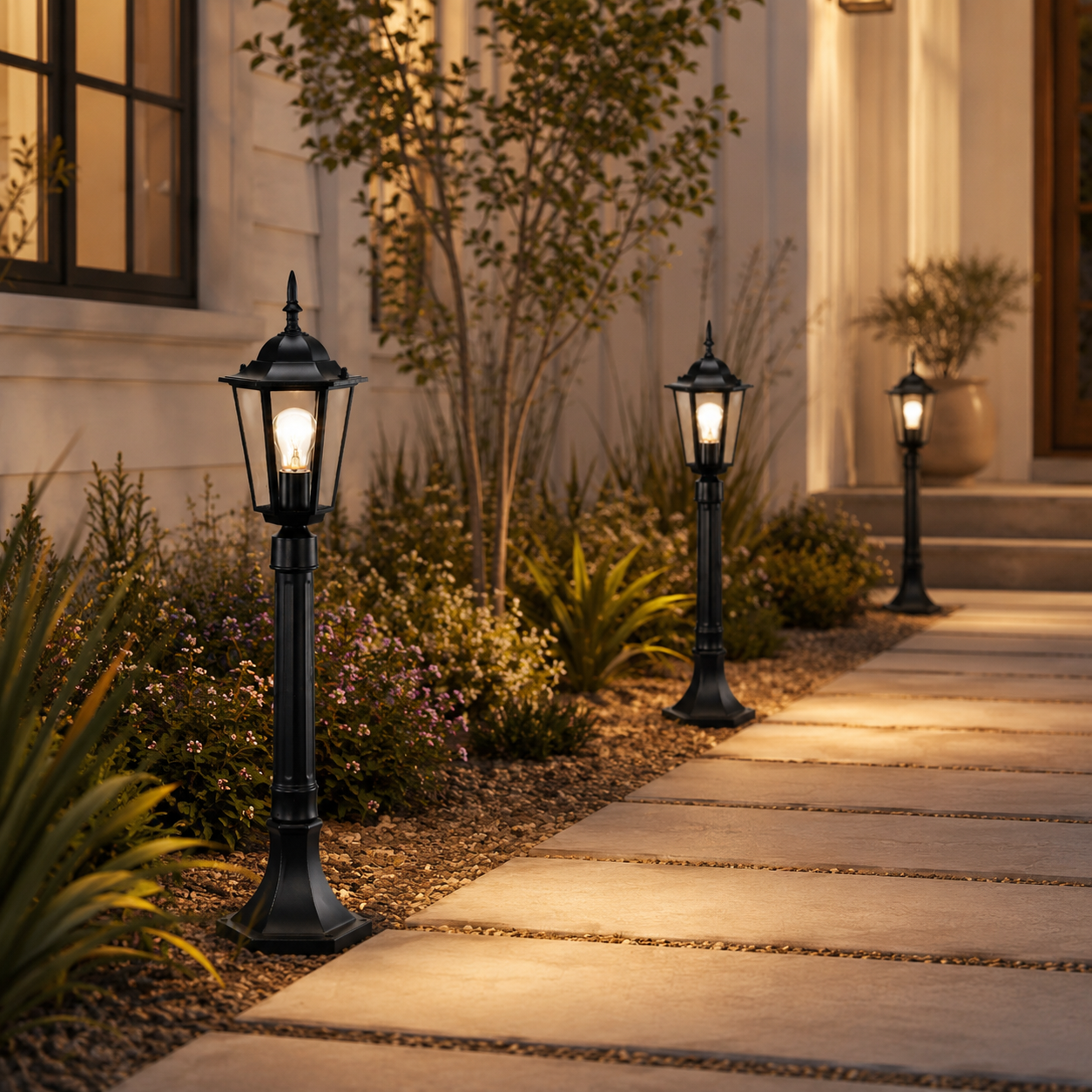 Black Outdoor Post Light for Garden Lawn Pathway 34 inches High