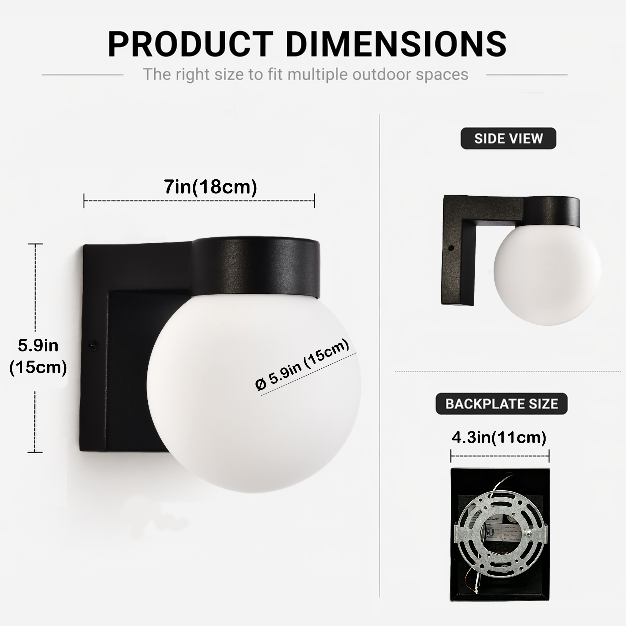 7" Modern Outdoor Wall Light with Frosted Globe, Black