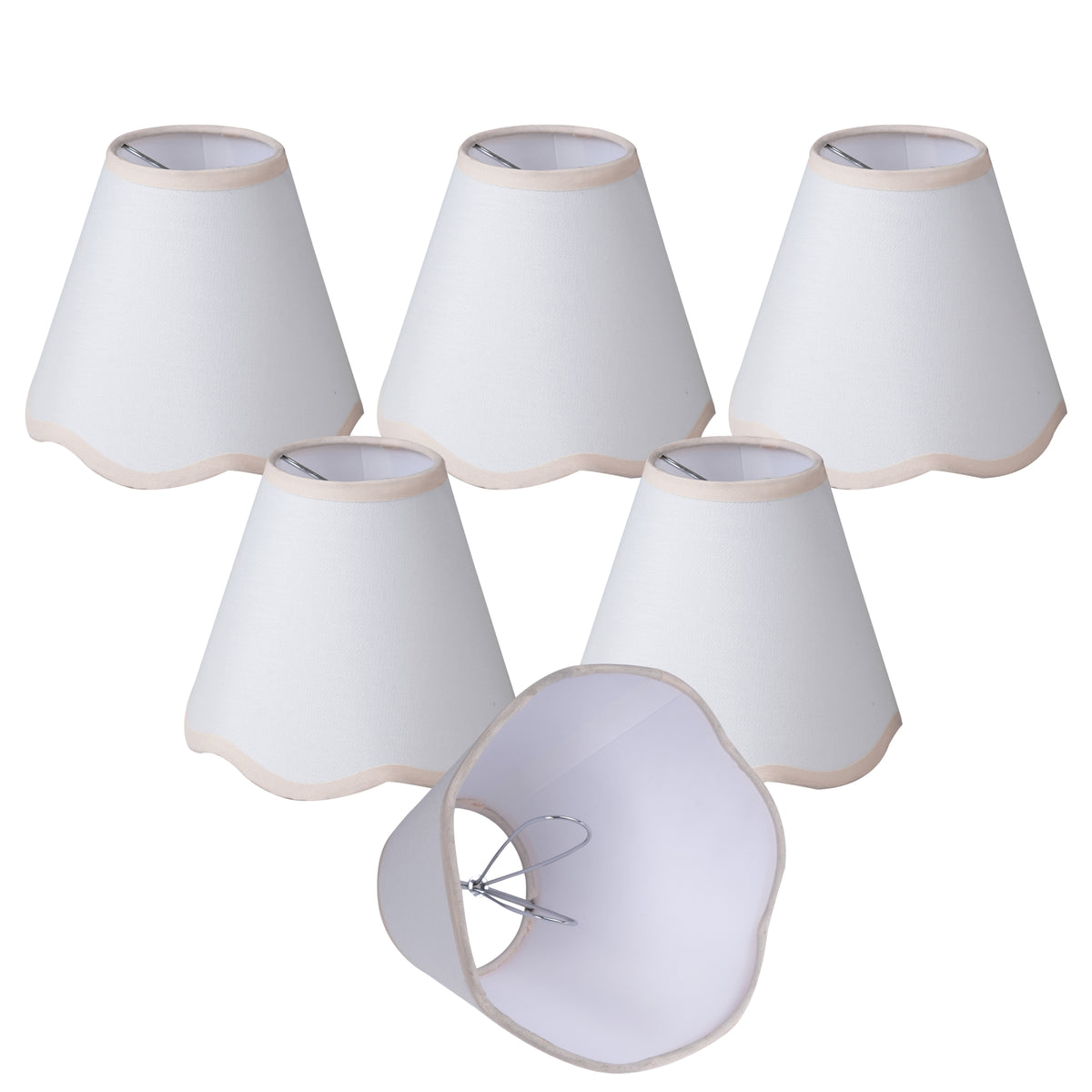 6-Pack Clip-On Fabric Lamp Shades for E12 Candelabra Bulbs, Scalloped Edge