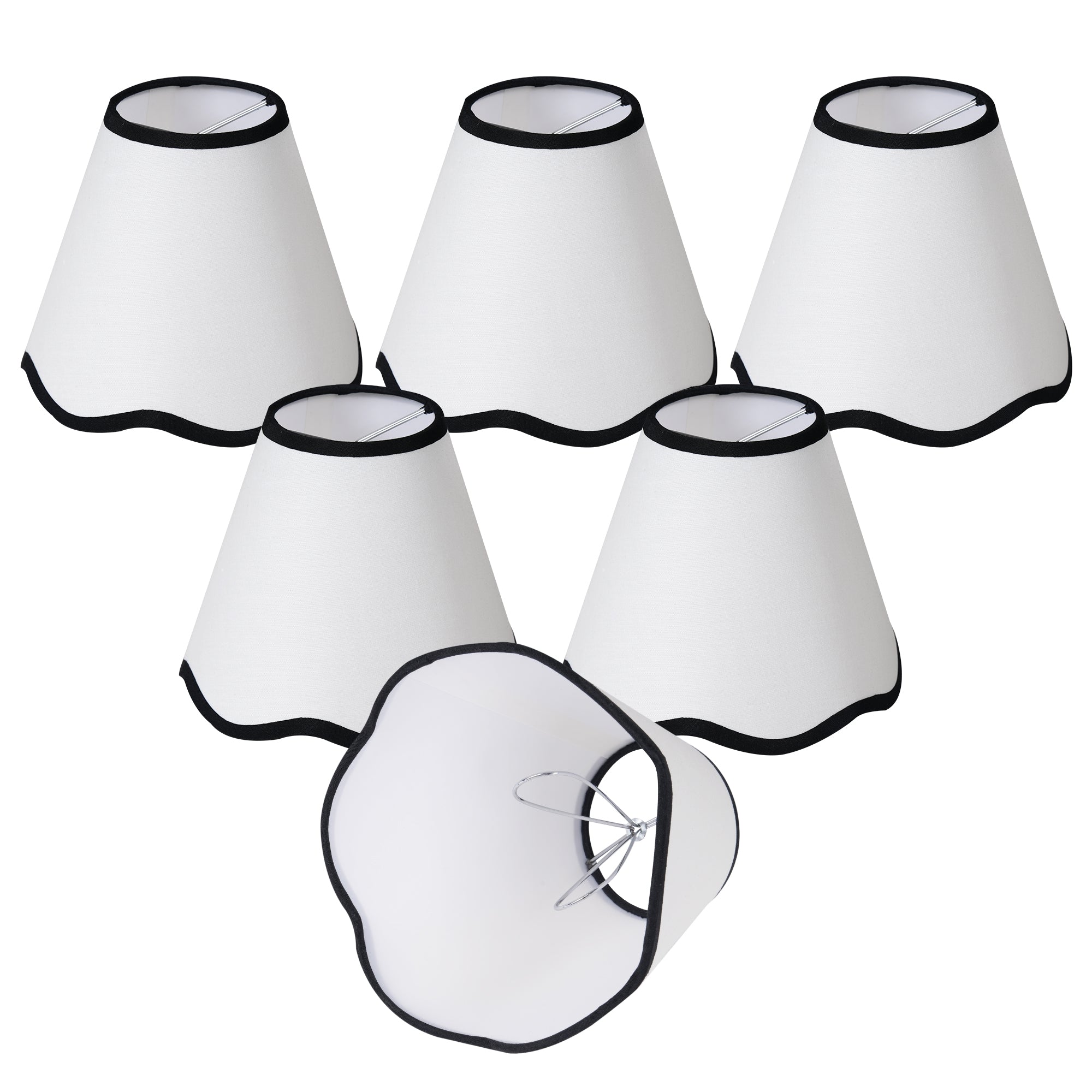 6-Pack Clip-On Fabric Lamp Shades for E12 Candelabra Bulbs, Scalloped Edge