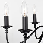 6-Light Matte Black Farmhouse Chandelier, E12 Candle Style Hanging Light