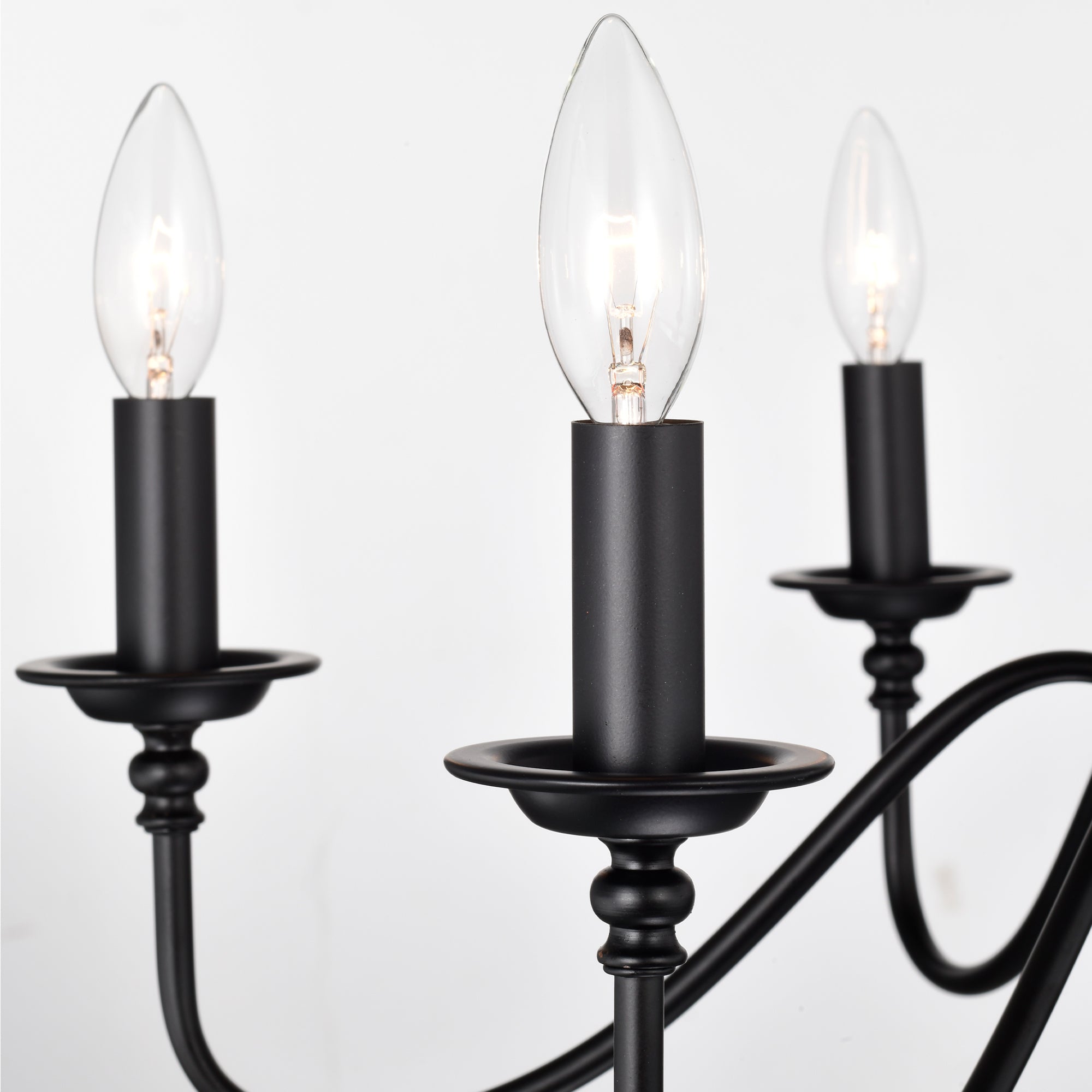 6-Light Matte Black Farmhouse Chandelier, E12 Candle Style Hanging Light