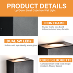 2-Pack Modern Up & Down LED Outdoor Wall Lights, 10W Black Exterior Sconces