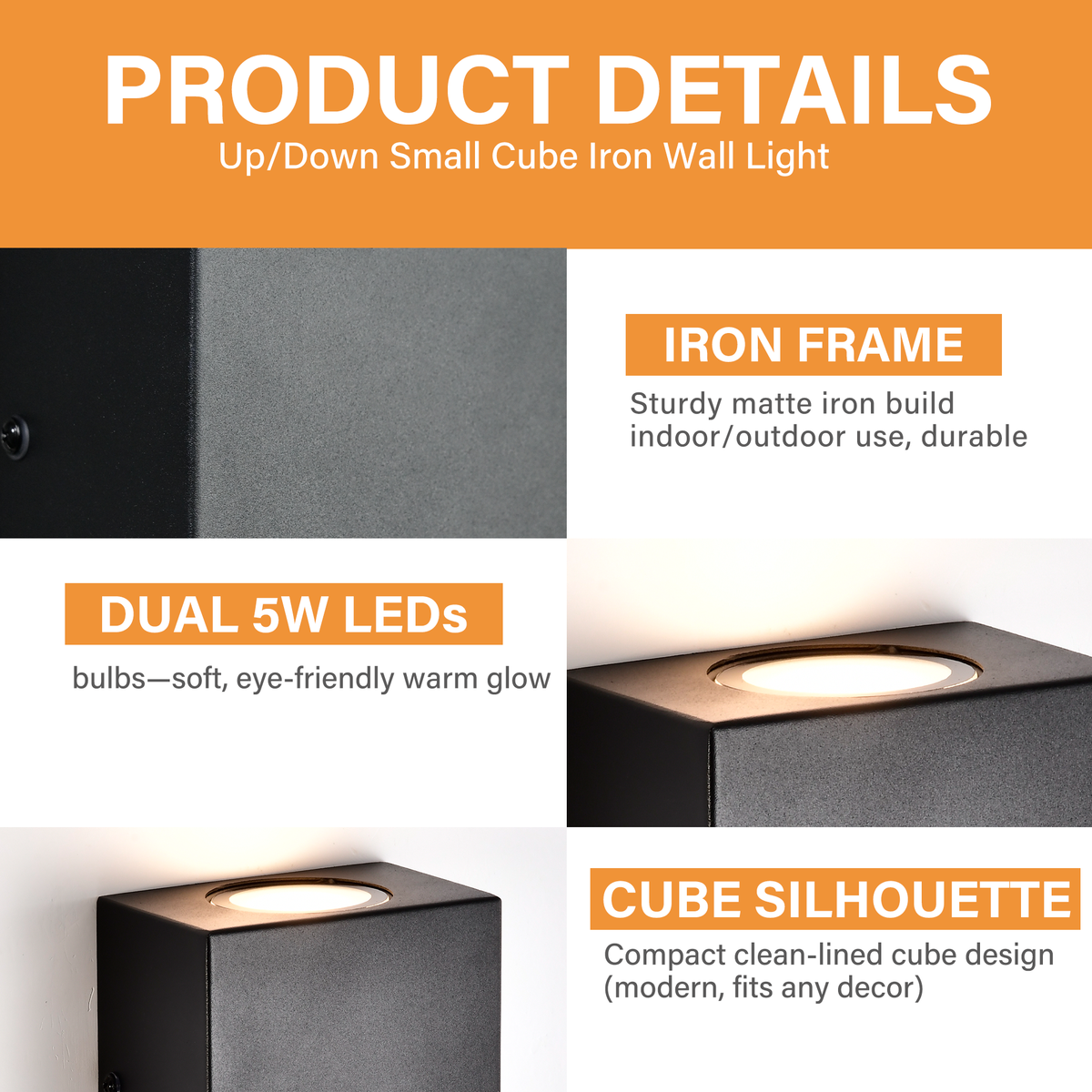 2-Pack Modern Up & Down LED Outdoor Wall Lights, 10W Black Exterior Sconces