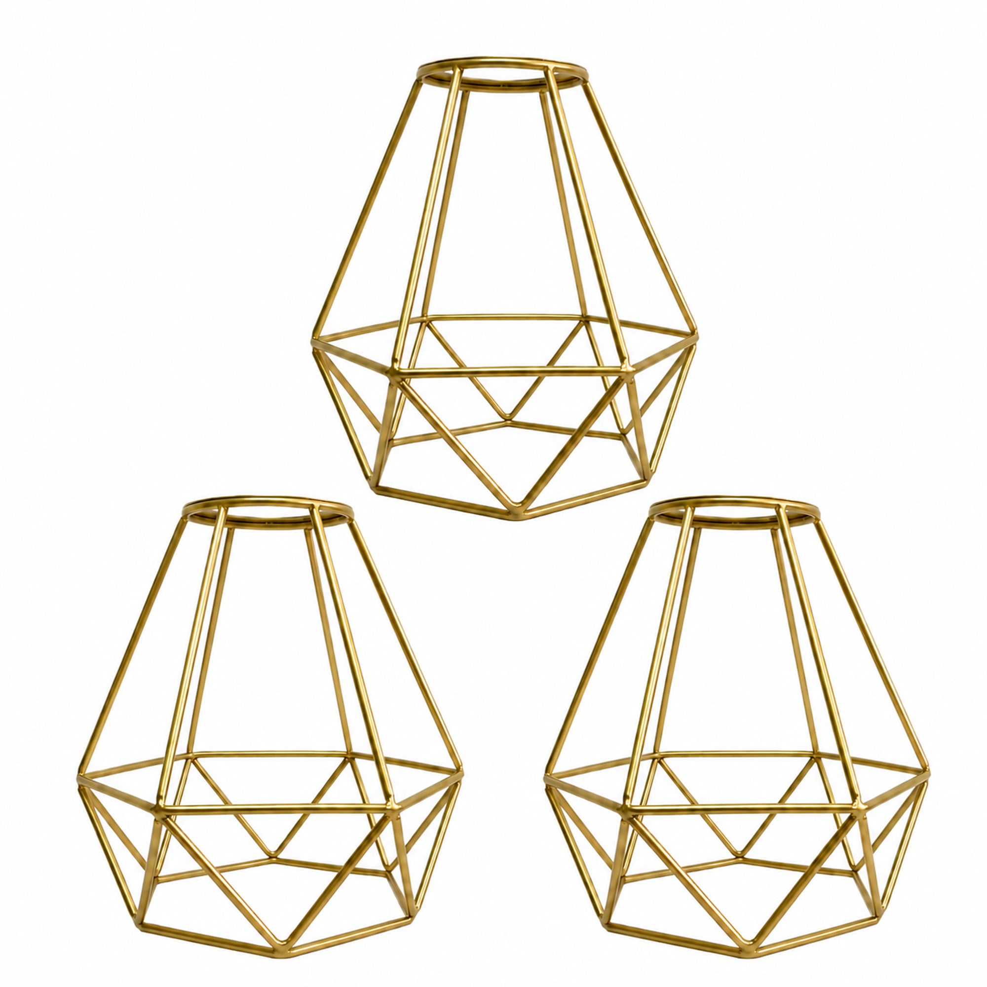 Gold Pendant Light Shade Cage 3 Pack Wire Lamp Shade for E26 Hanging Bulbs