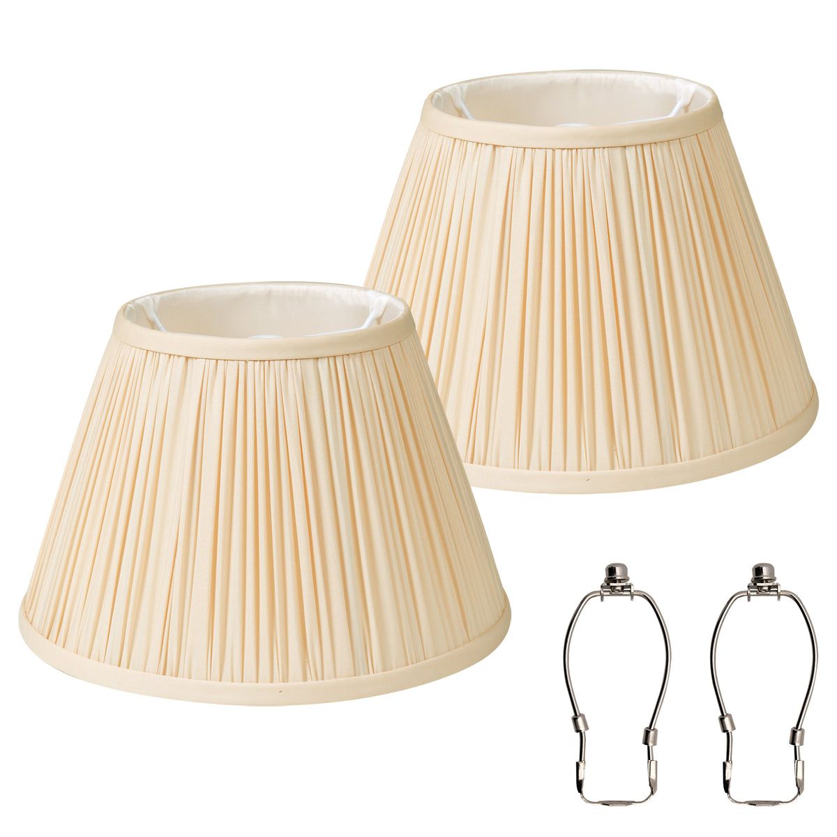 Lamp Shades Set of 2 with Spider Fitter, Pleated Empire Fabric Shades