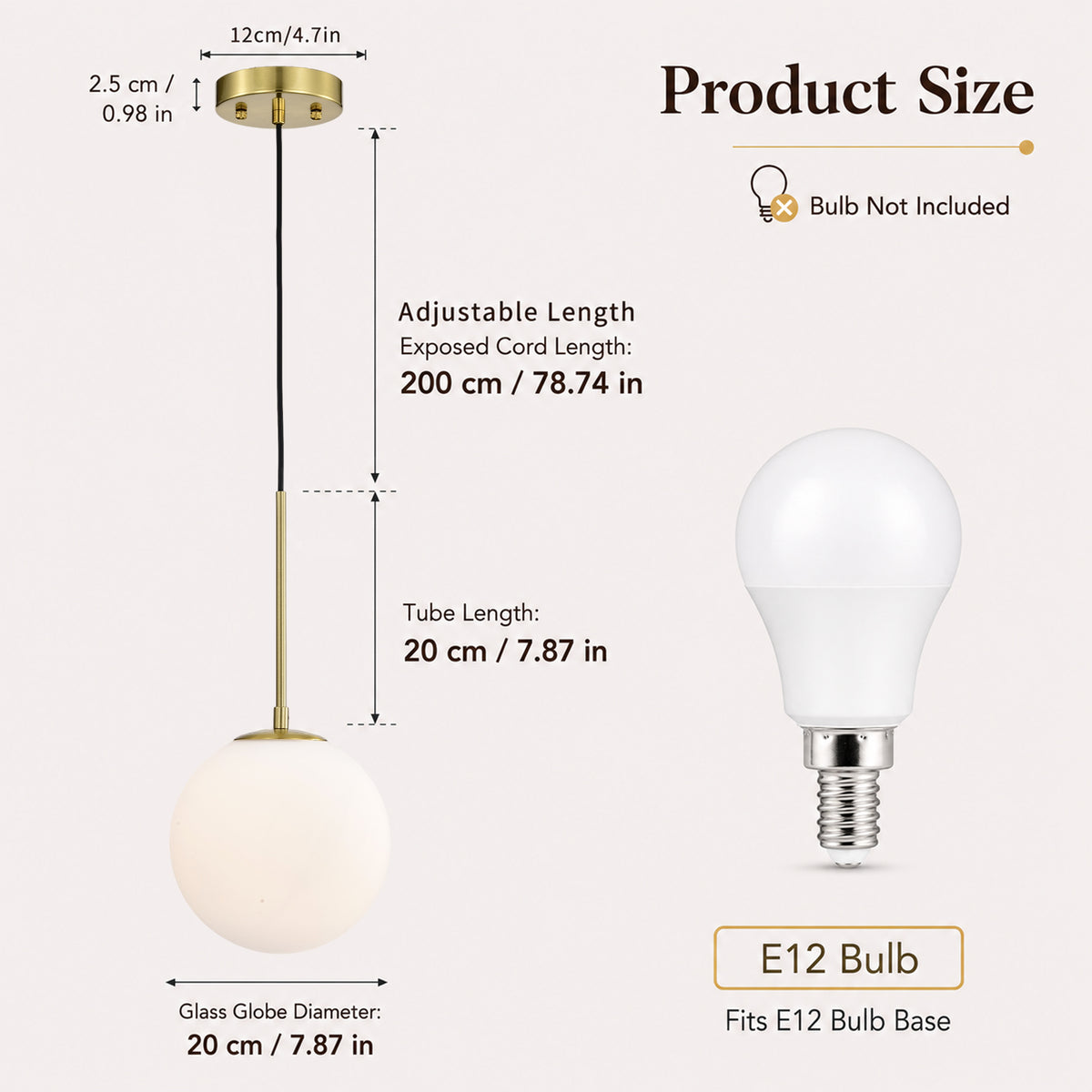 Modern Globe Glass Shade Pendant Light  for Kitchen Island & Dining Room