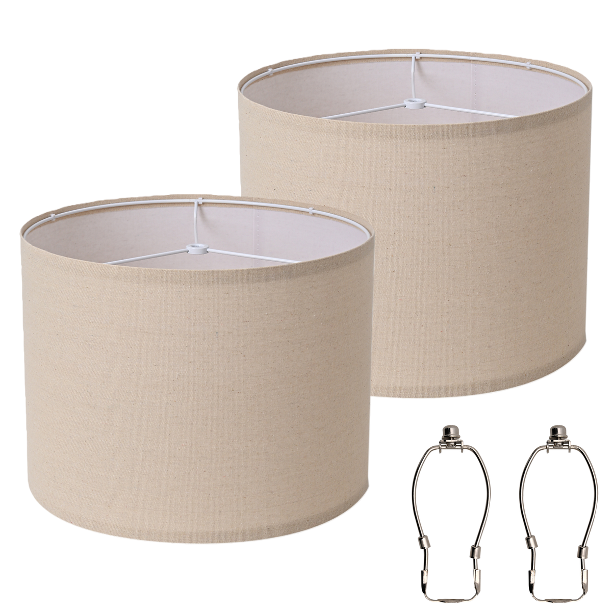 Beige Drum Lamp Shades Set of 2, Replacement Lamp Shades with Spider Fitter