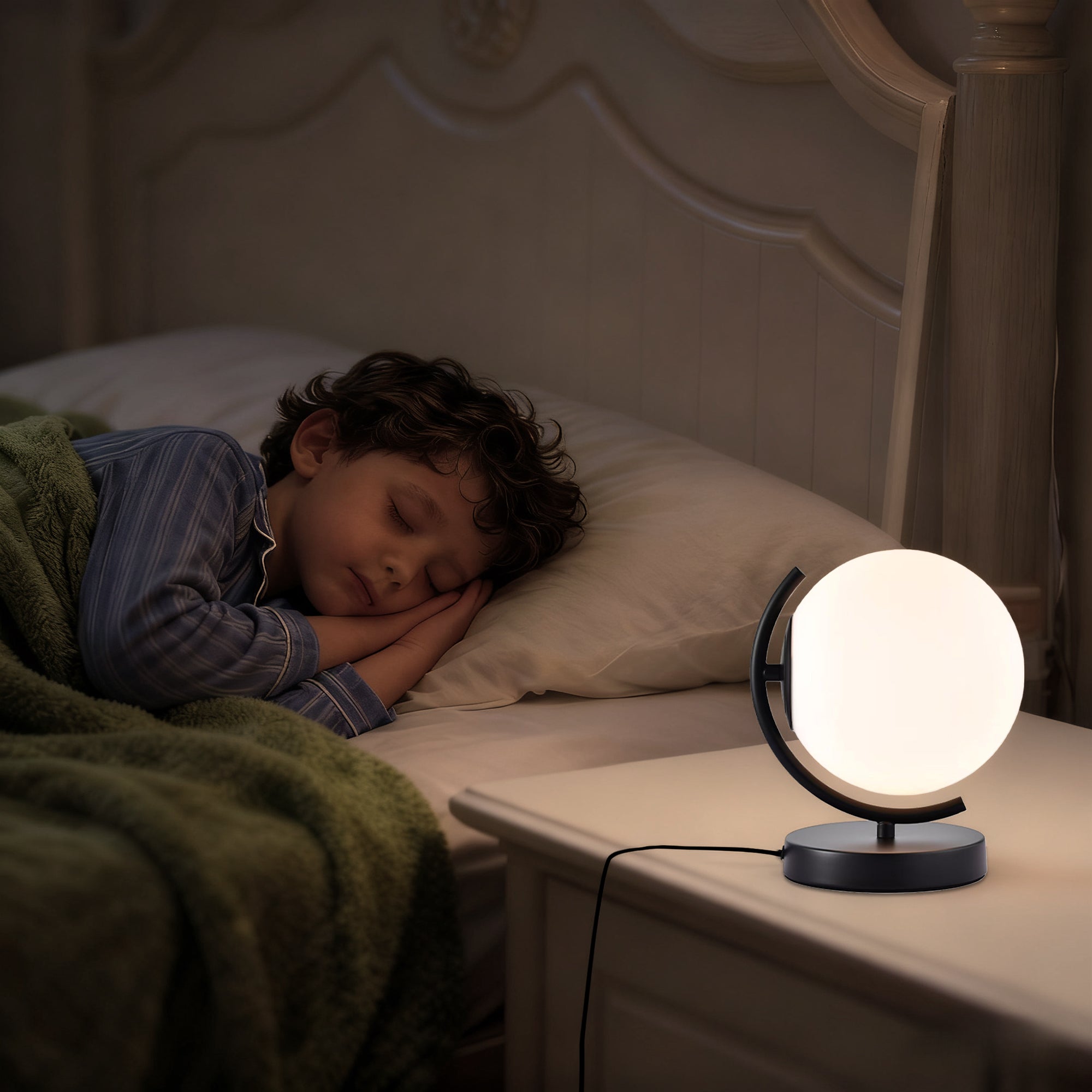 Modern Globe Table Lamp with Glass Shade and Plug-in Switch, E12 Base Bedside Lamp for Bedroom & Living Room