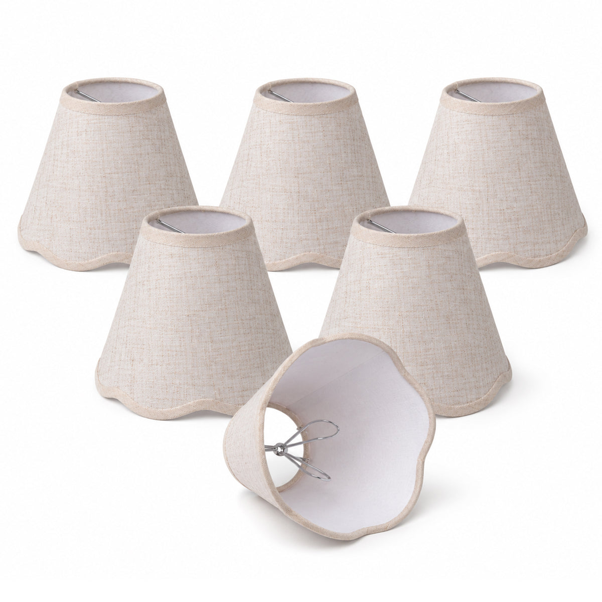 6-Pack Clip-On Fabric Lamp Shades for E12 Candelabra Bulbs, Scalloped Edge