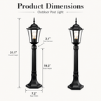 Black Outdoor Post Light for Garden Lawn Pathway 34 inches High