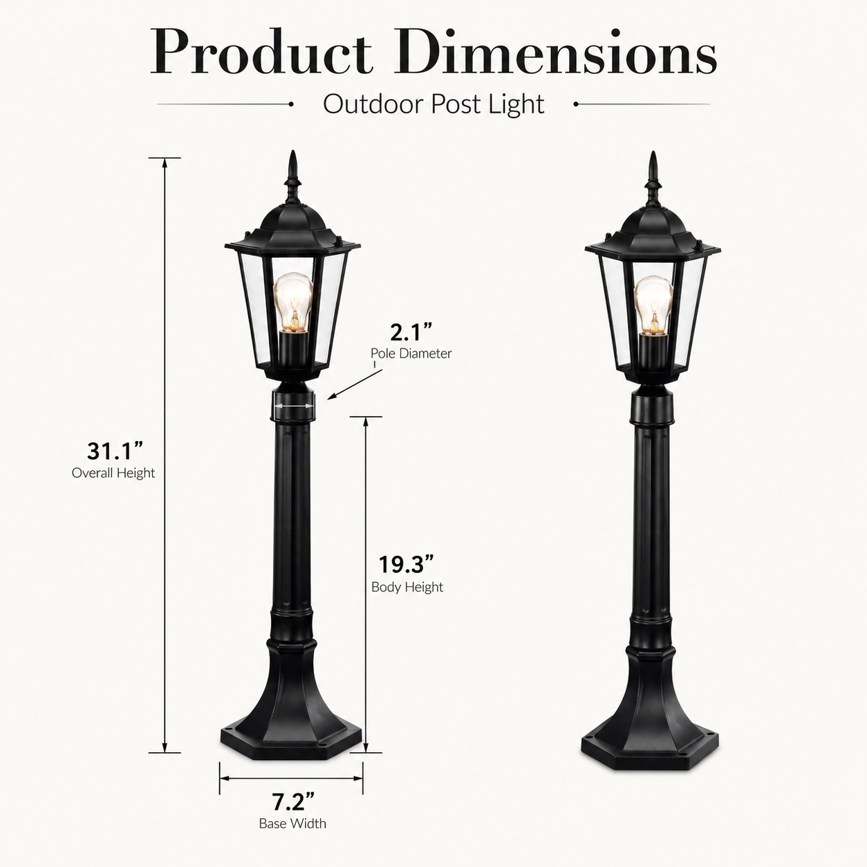 Black Outdoor Post Light for Garden Lawn Pathway 34 inches High