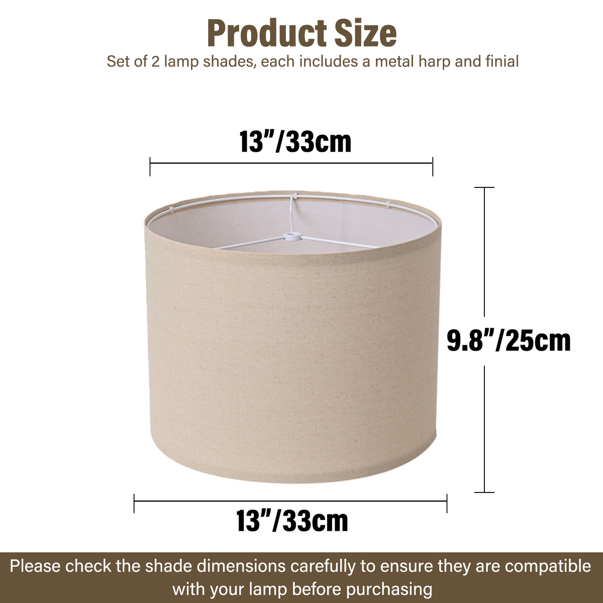 Beige Drum Lamp Shades Set of 2, Replacement Lamp Shades with Spider Fitter