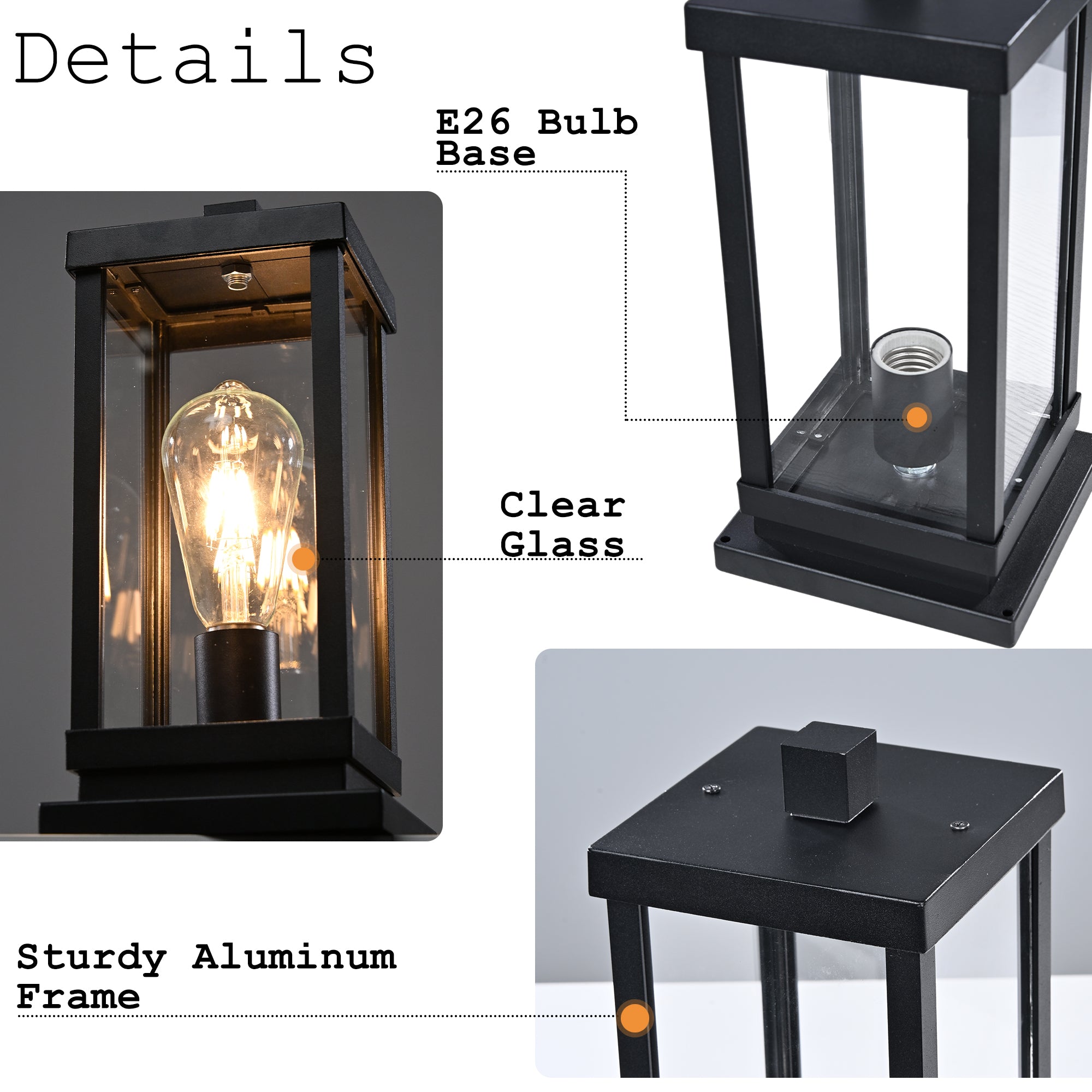 Outdoor Post Light modern - black aluminum, 11.81" H x 5.71" W x 4.72" D