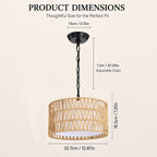 Woven Rope Pendant Light with Fabric Diffuser, Natural Hanging Light for Kitchen Island & Dining Room