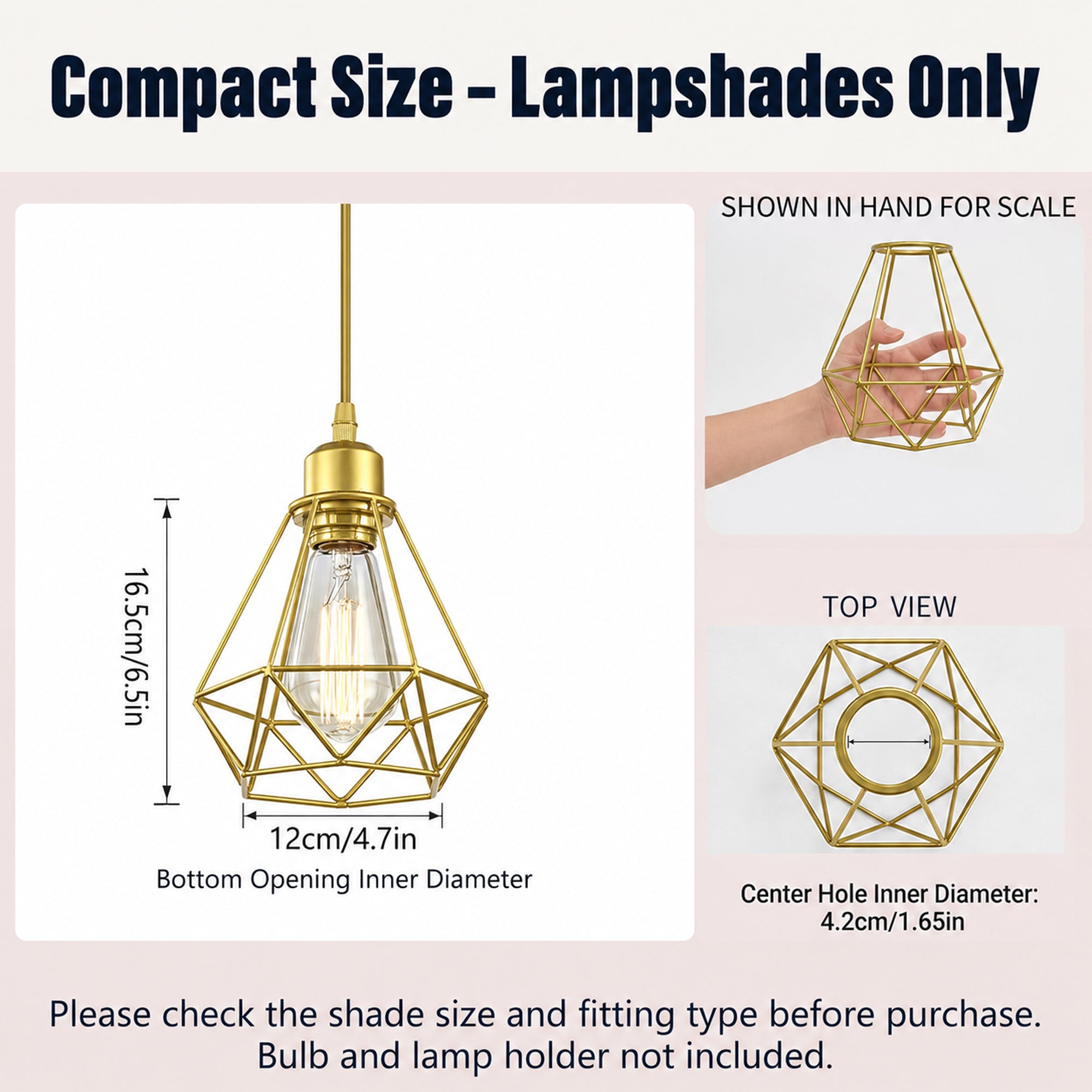 Gold Pendant Light Shade Cage 3 Pack Wire Lamp Shade for E26 Hanging Bulbs