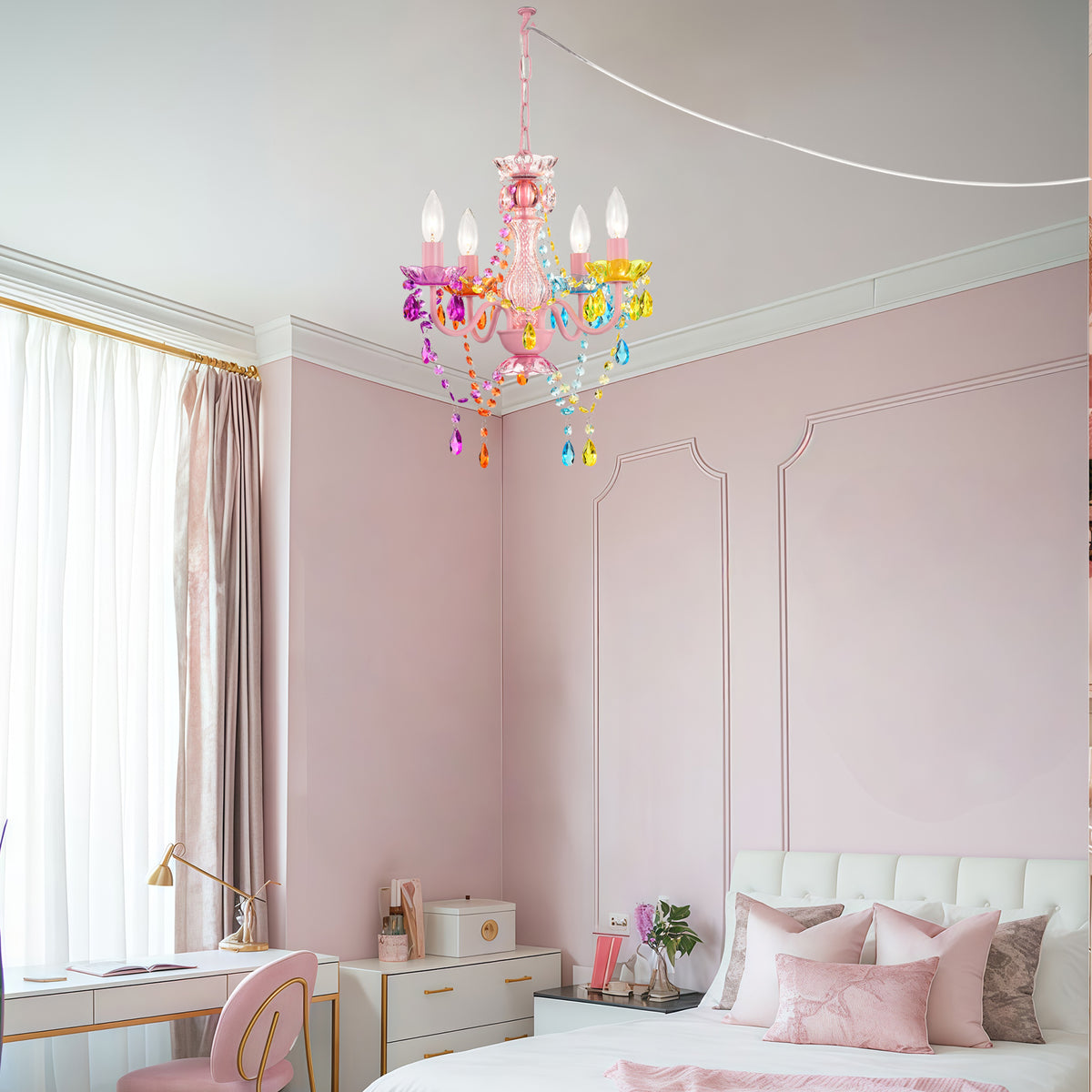 Plug In Swag Chandelier Small Crystal Chandelier 4-Light