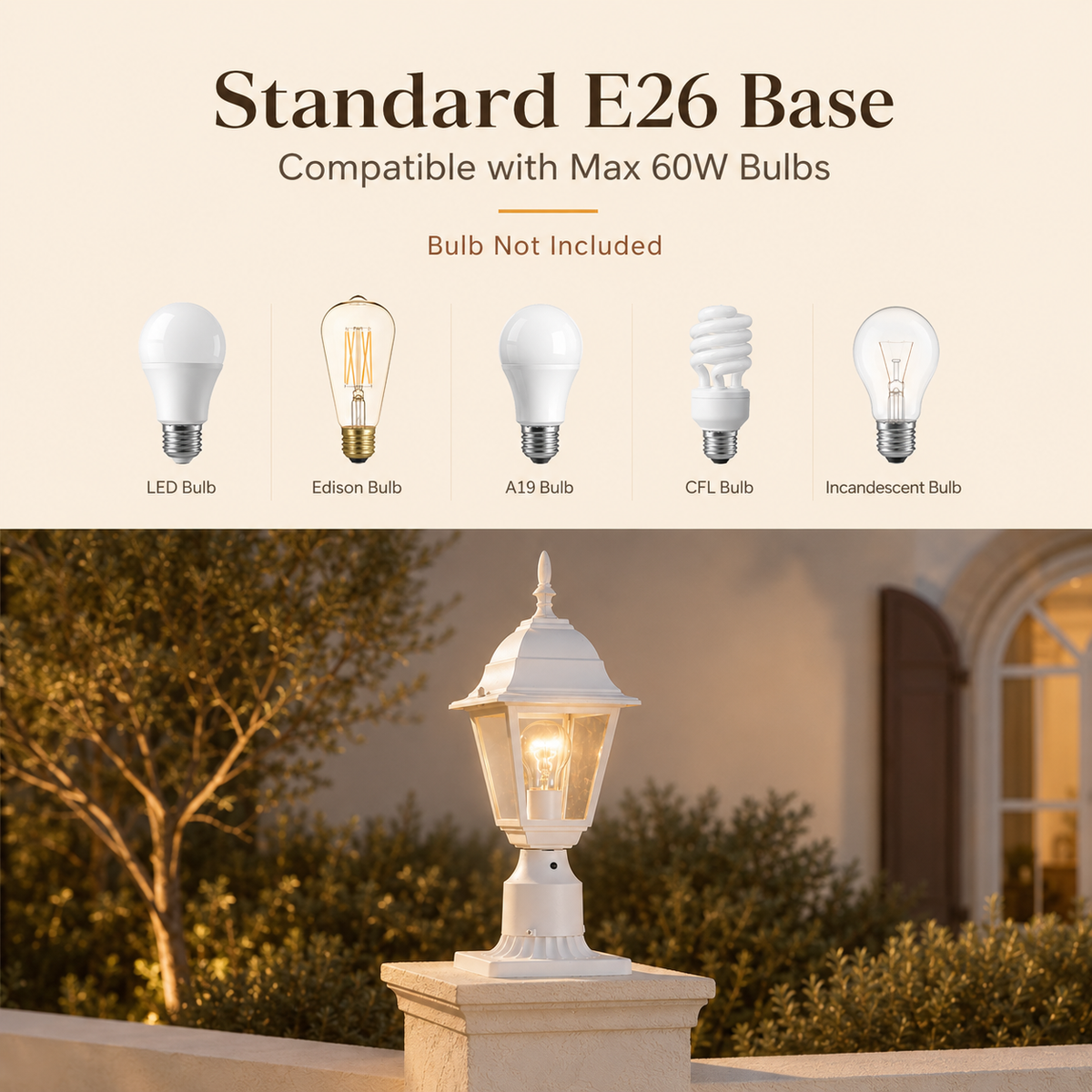 2 Pack Dusk-to-Dawn White Outdoor Post Light with Clear Glass Shade, Traditional Pier Mount Lantern