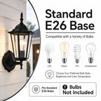 2 Pack Classic Black Outdoor Wall Lanterns with Clear Glass, E26 Hardwired Porch Lights