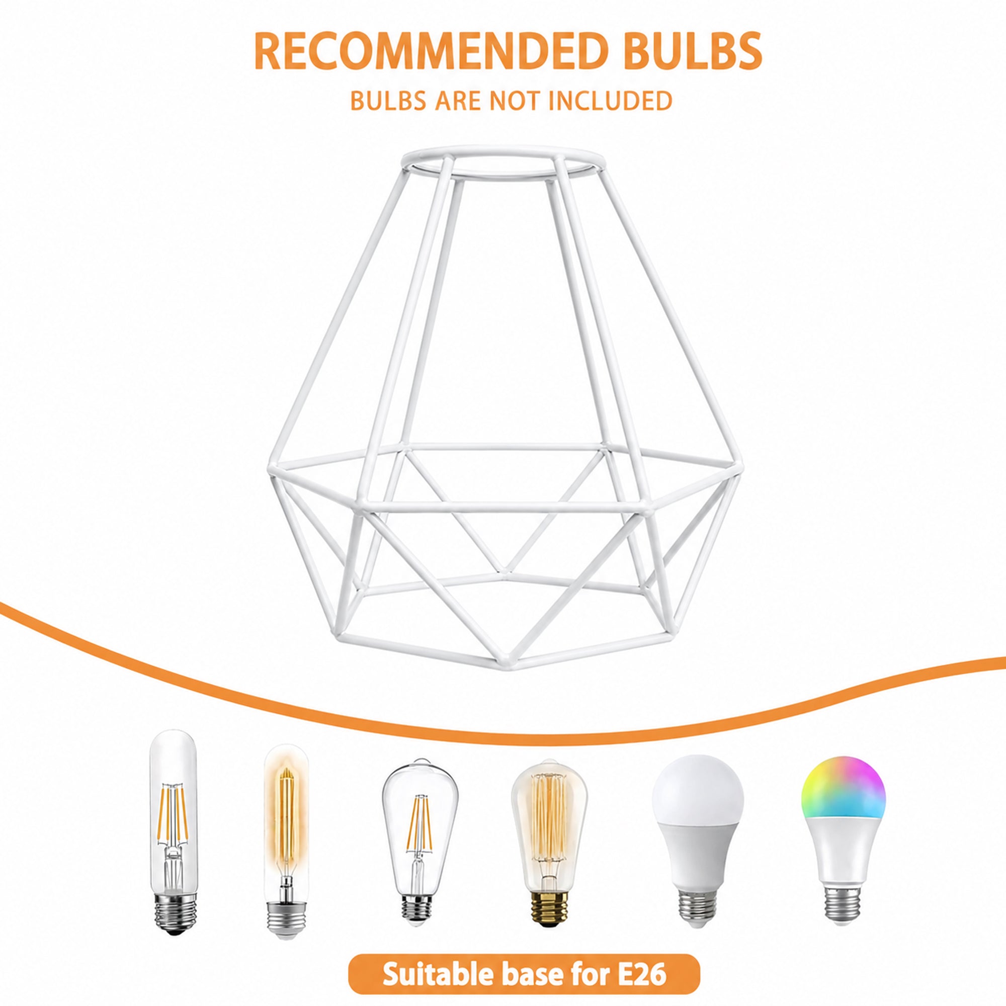 white Pendant Light Shade Cage 3 Pack Wire Lamp Shade for E26 Hanging Bulbs