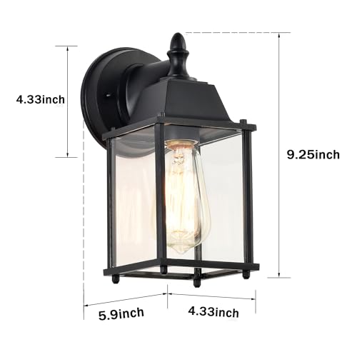 2 Pack Black Outdoor Wall Lanterns with Clear Glass, E26 Hardwired Porch Lights