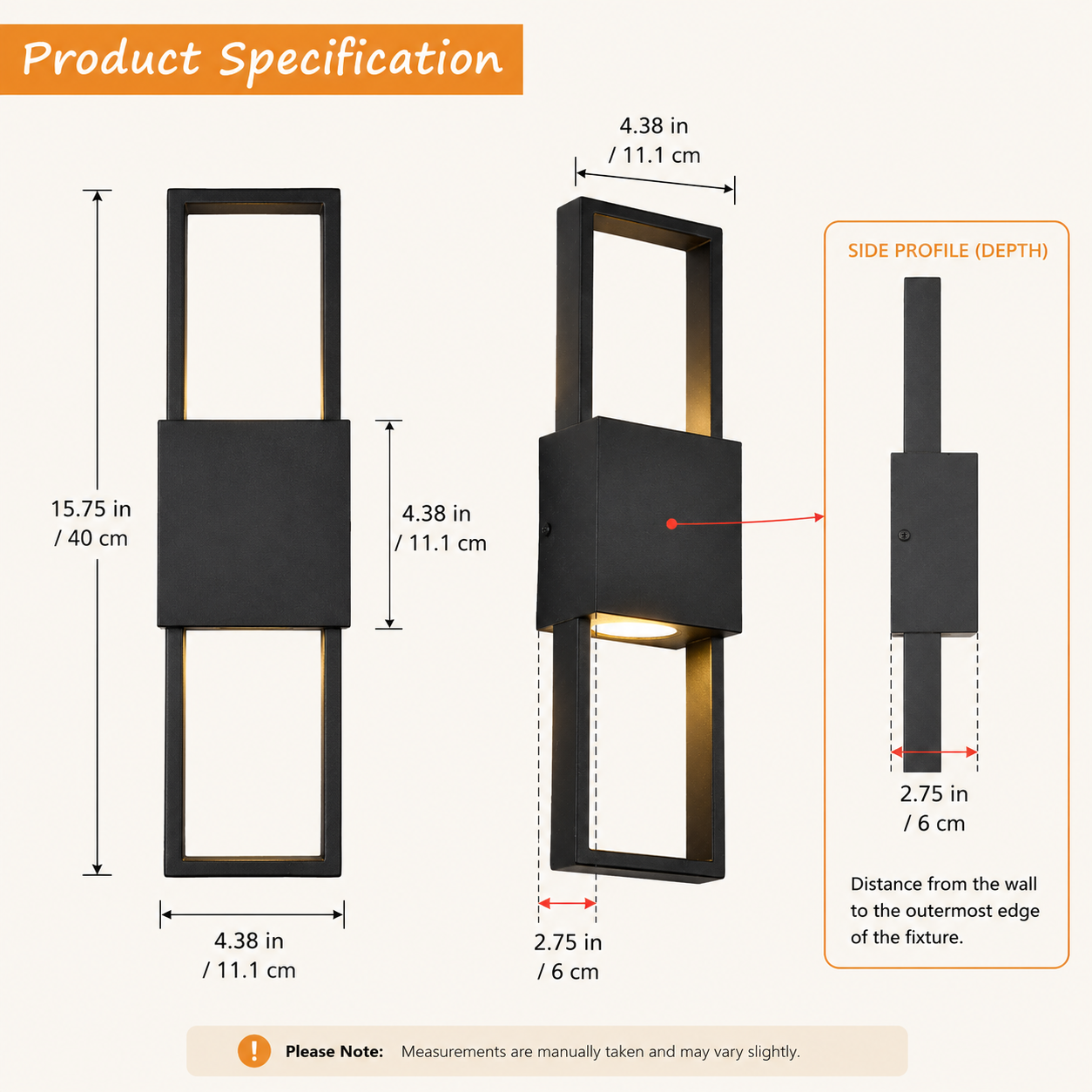 15.75" Integrated LED Outdoor Wall Light, Matte Black
