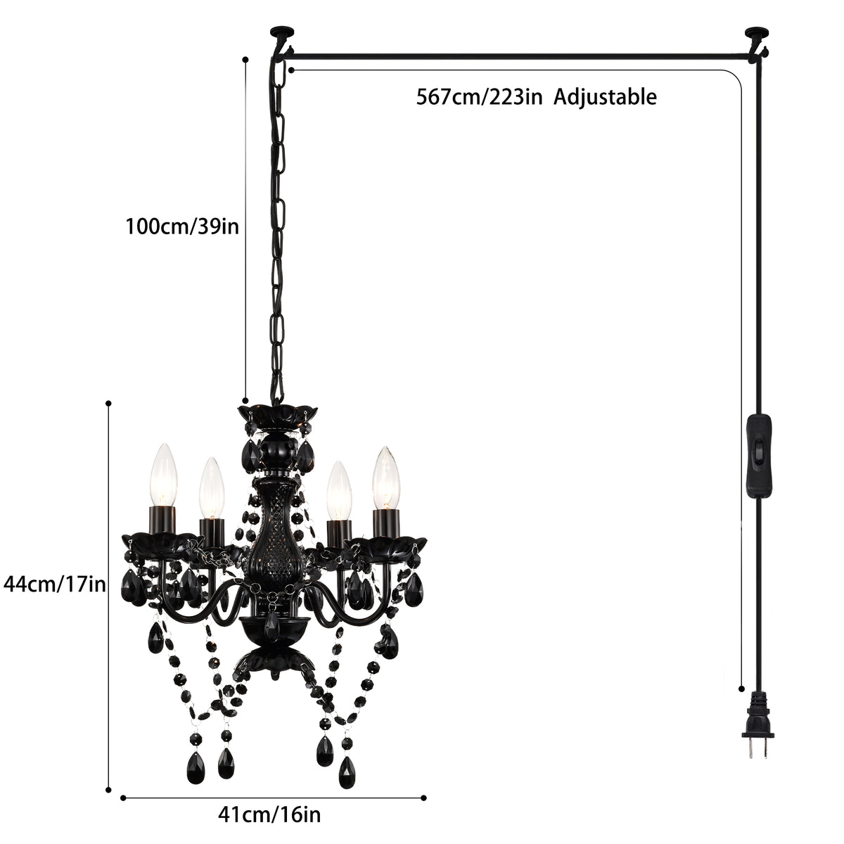 Plug In Swag Chandelier Small Crystal Chandelier 4-Light
