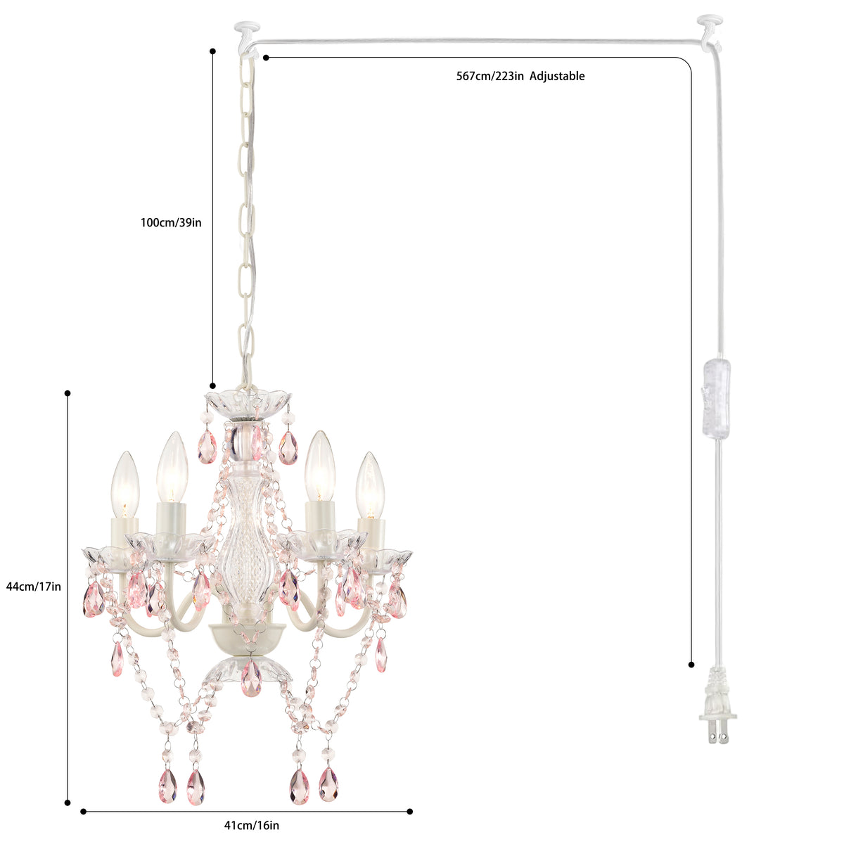 Plug In Swag Chandelier Small Crystal Chandelier 4-Light
