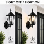 2 Pack Classic Black Outdoor Wall Lanterns with Clear Glass, E26 Hardwired Porch Lights