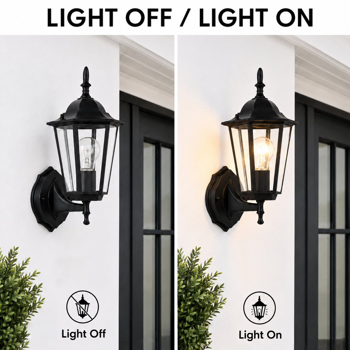 2 Pack Classic Black Outdoor Wall Lanterns with Clear Glass, E26 Hardwired Porch Lights
