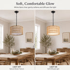 Woven Rope Pendant Light with Fabric Diffuser, Natural Hanging Light for Kitchen Island & Dining Room
