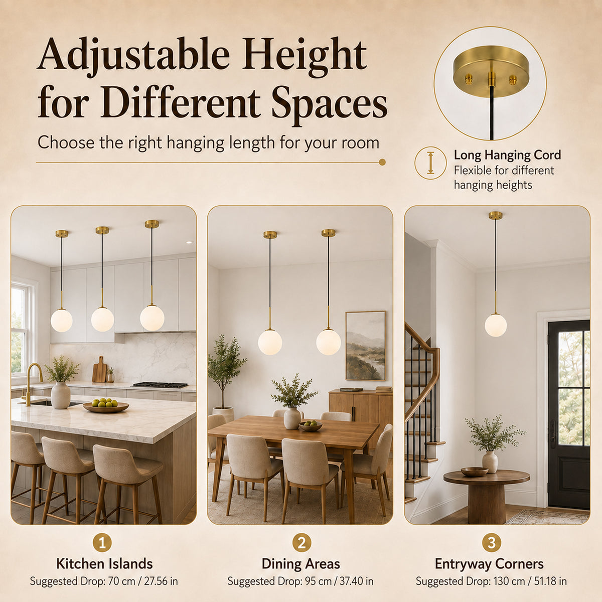 Modern Globe Glass Shade Pendant Light  for Kitchen Island & Dining Room
