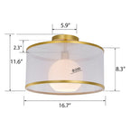 Gold & White Modern Drum Polyvinyl Chloride Semi-Flush Mount Light
