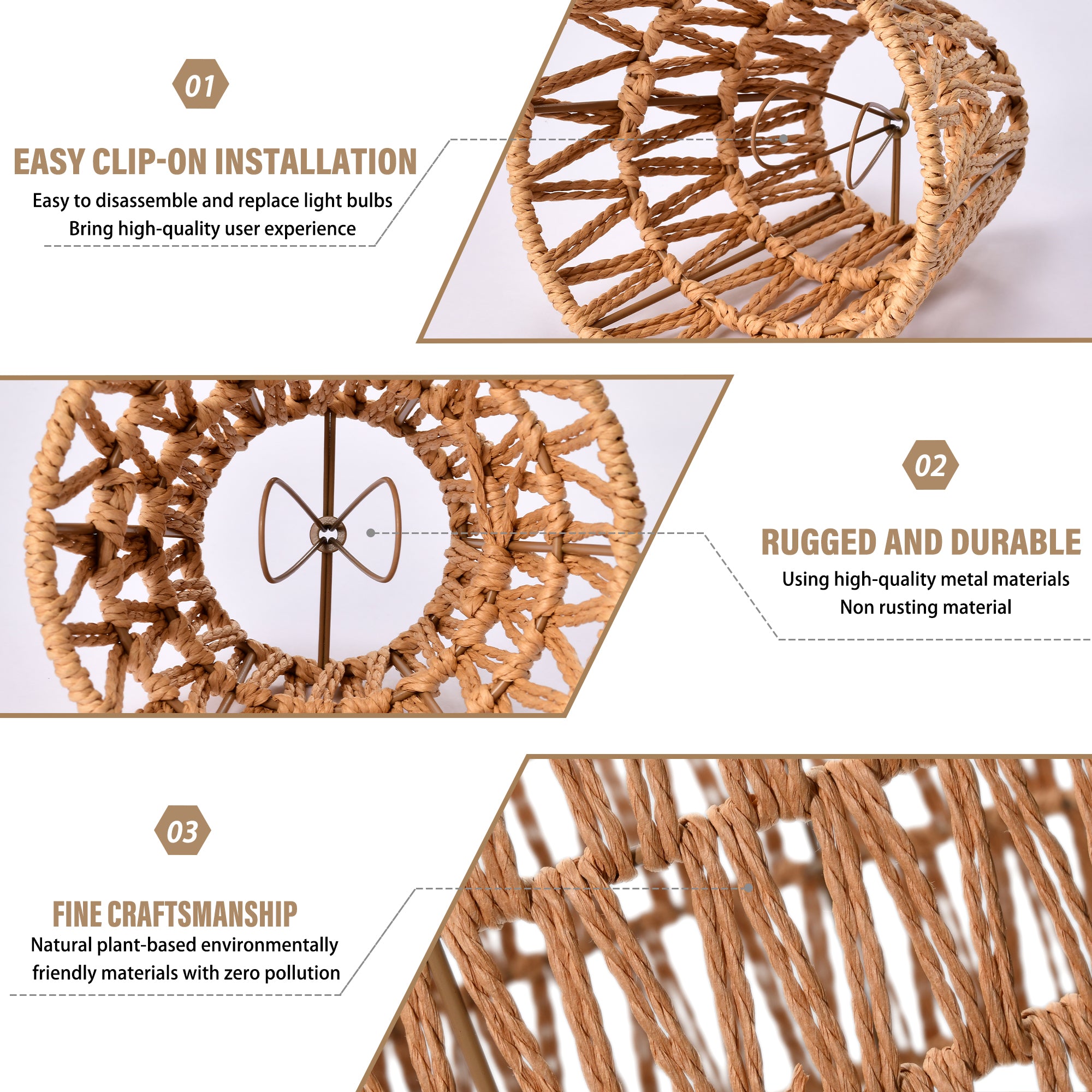 Rattan Clip On Lamp Shades for Candelabra Bulbs, 6 Pack Natural Woven Lampshades for Chandelier & Wall Sconce