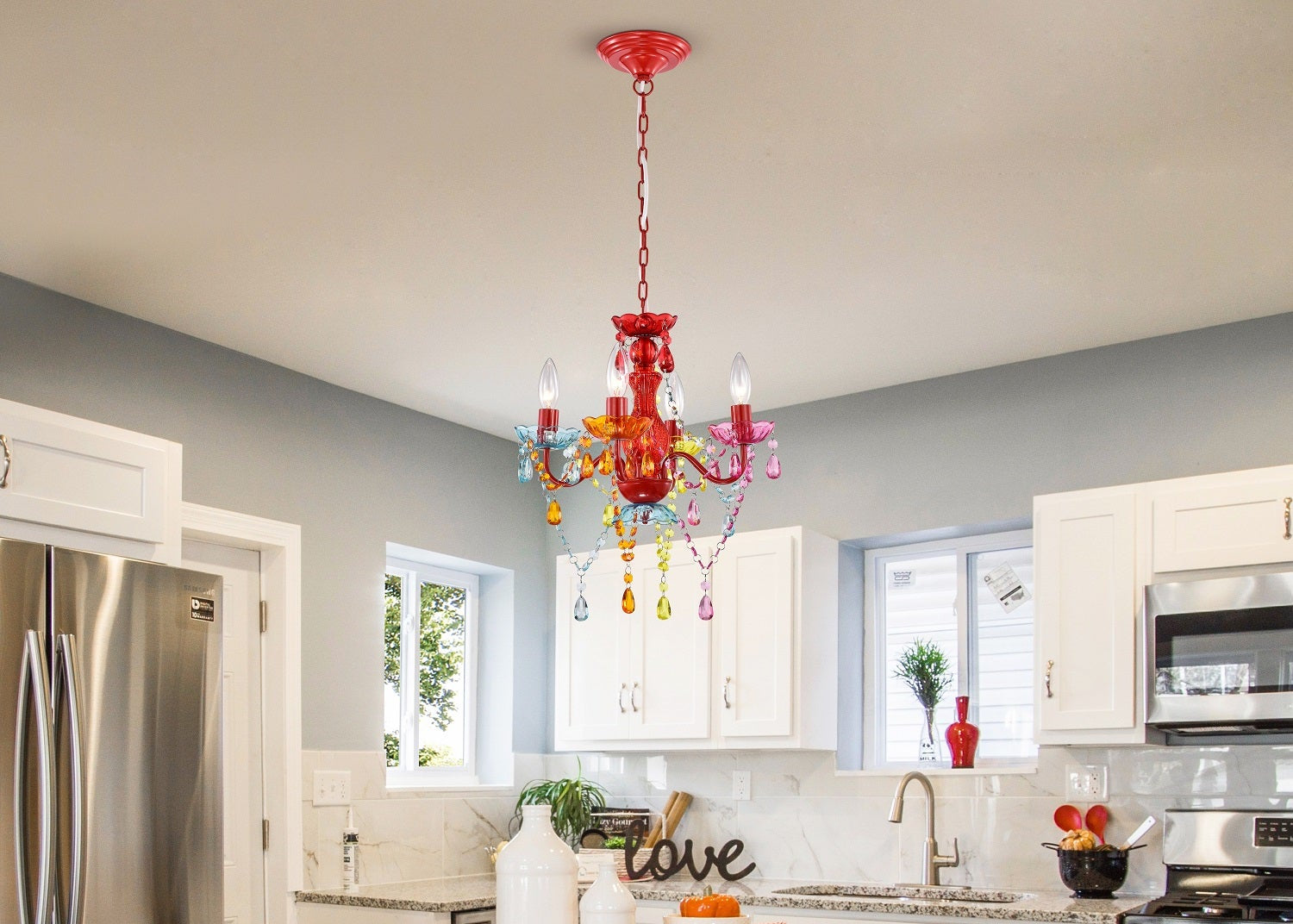 4-Light Acrylic Crystal Chandelier with Adjustable Chain