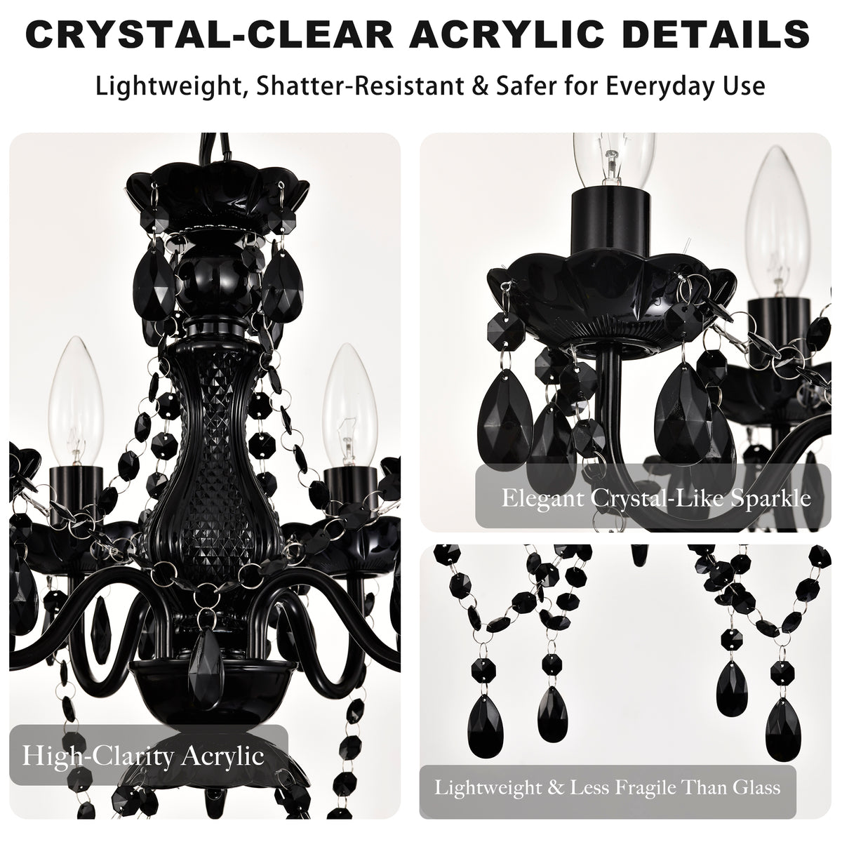 4-Light Acrylic Crystal Chandelier with Adjustable Chain