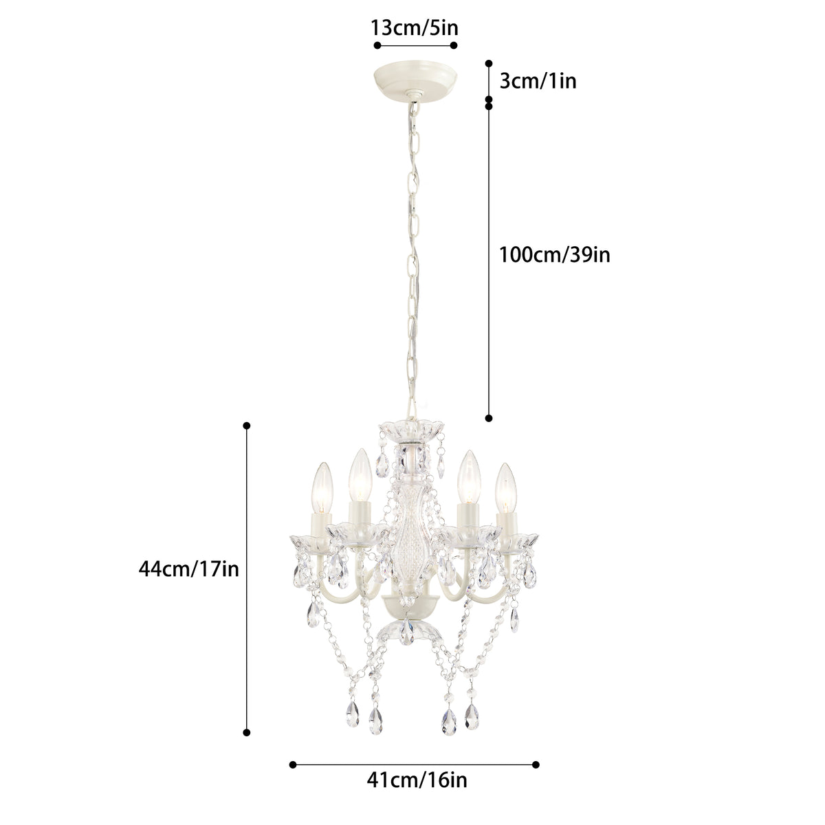 4-Light Acrylic Crystal Chandelier with Adjustable Chain