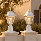 2 Pack Dusk-to-Dawn White Outdoor Post Light with Clear Glass Shade, Traditional Pier Mount Lantern