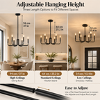 6-Light Matte Black Chandelier, Modern Candle Style Dining Room Light