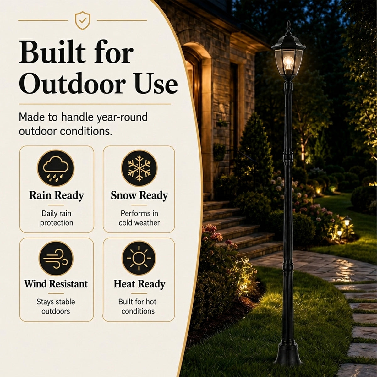 84.6"Classic Black Outdoor Post Light for Path，Walkway