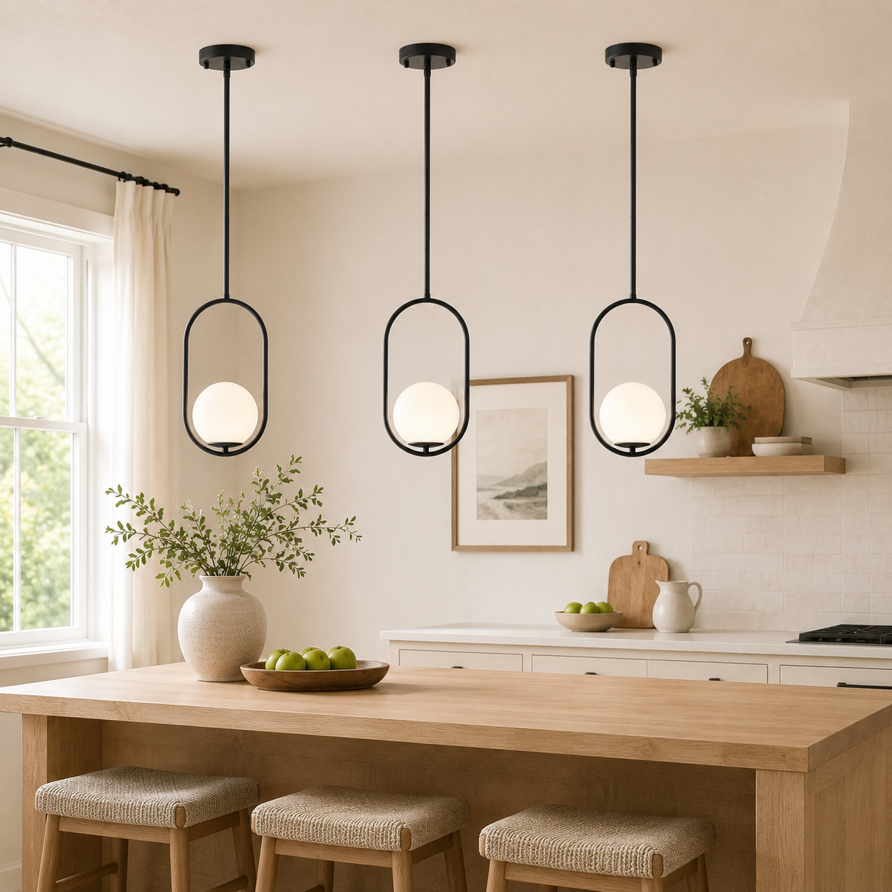 Modern Globe Pendant Light with Opal Glass, E12 Indoor Hanging Light