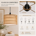 Woven Rope Pendant Light with Fabric Diffuser, Natural Hanging Light for Kitchen Island & Dining Room