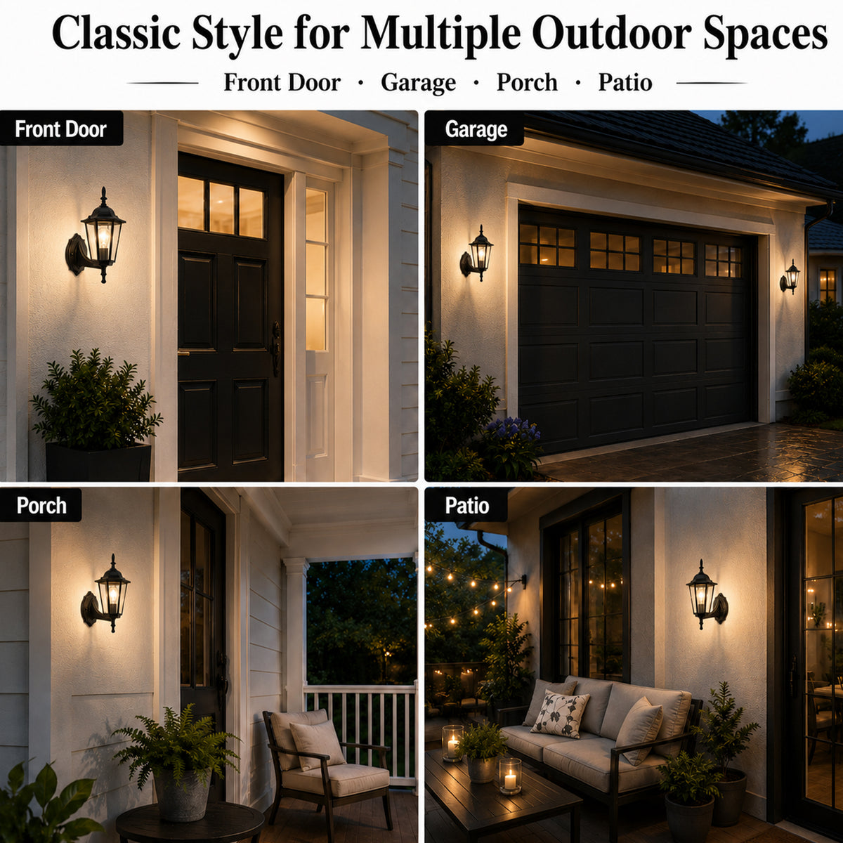 2 Pack Classic Black Outdoor Wall Lanterns with Clear Glass, E26 Hardwired Porch Lights