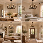 6-Light Matte Black Chandelier, Modern Candle Style Dining Room Light